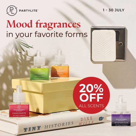 Promotional graphic featuring fragrance products with a discount offer.